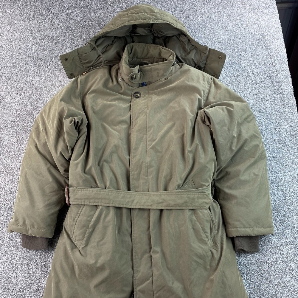 Vintage Lands End Goose Down Parka Men M Green Nylon Belted Puffer Commuter Coat
